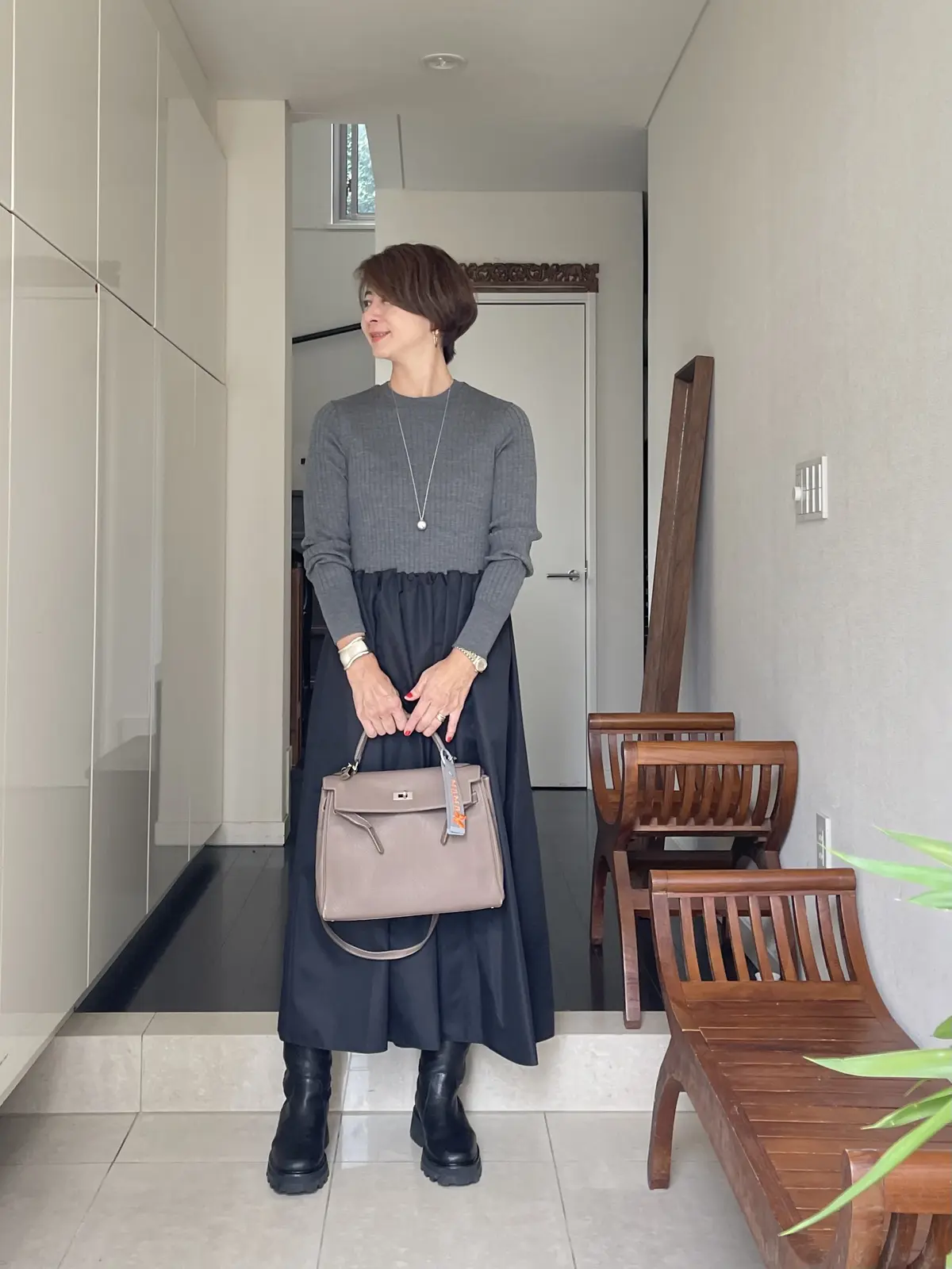 リブニットドッキングワンピースを着回しの画像_2