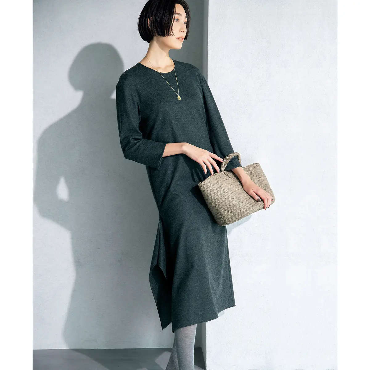 森慶子×THIRD MAGAZINE ウールジャージーアシンメトリーヘムワンピース