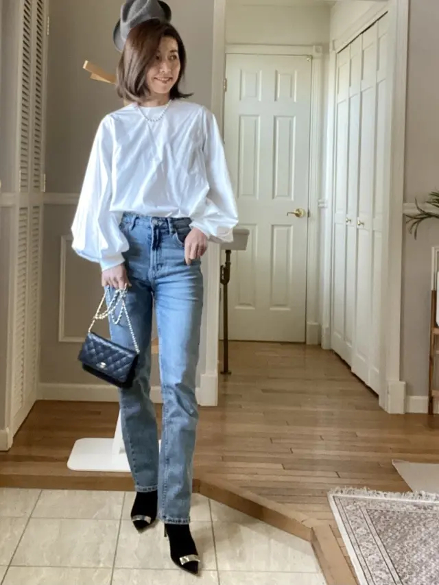 ZARAのデニムでフェミニンコーデ　華組デニムコーデ