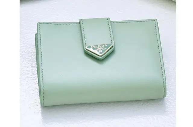 アイコニックなトライアングルロゴがあしらわれたフラップでとめるエレガントなデザインを、さわやかな色でモダナイズ。