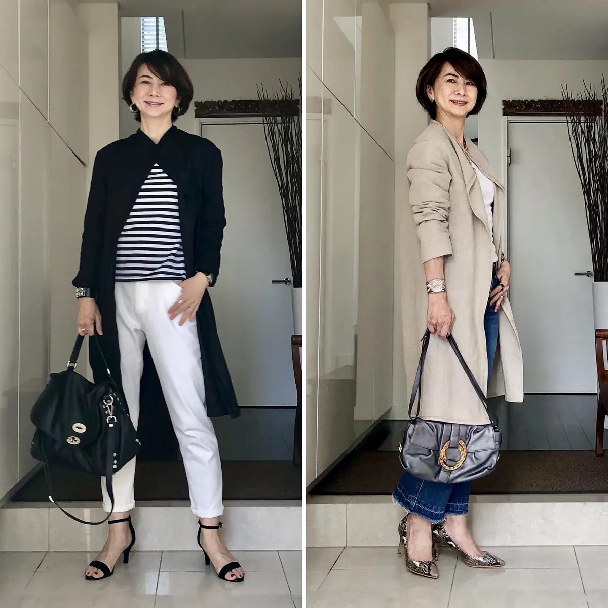 リネンコートコーデ、ベージュ＆黒の画像_4