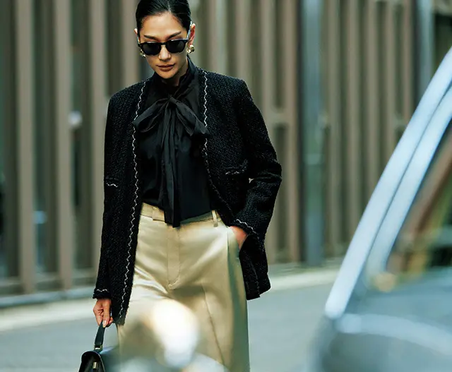 クールにかっこよく着映える 洗練ノーカラーツイード