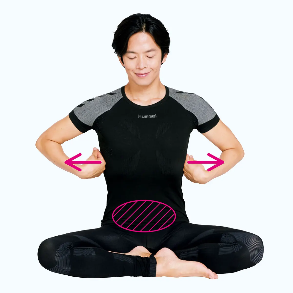 OurAge×Webエクラ　あぐらで骨盤を立てて座り、下腹全体を薄く