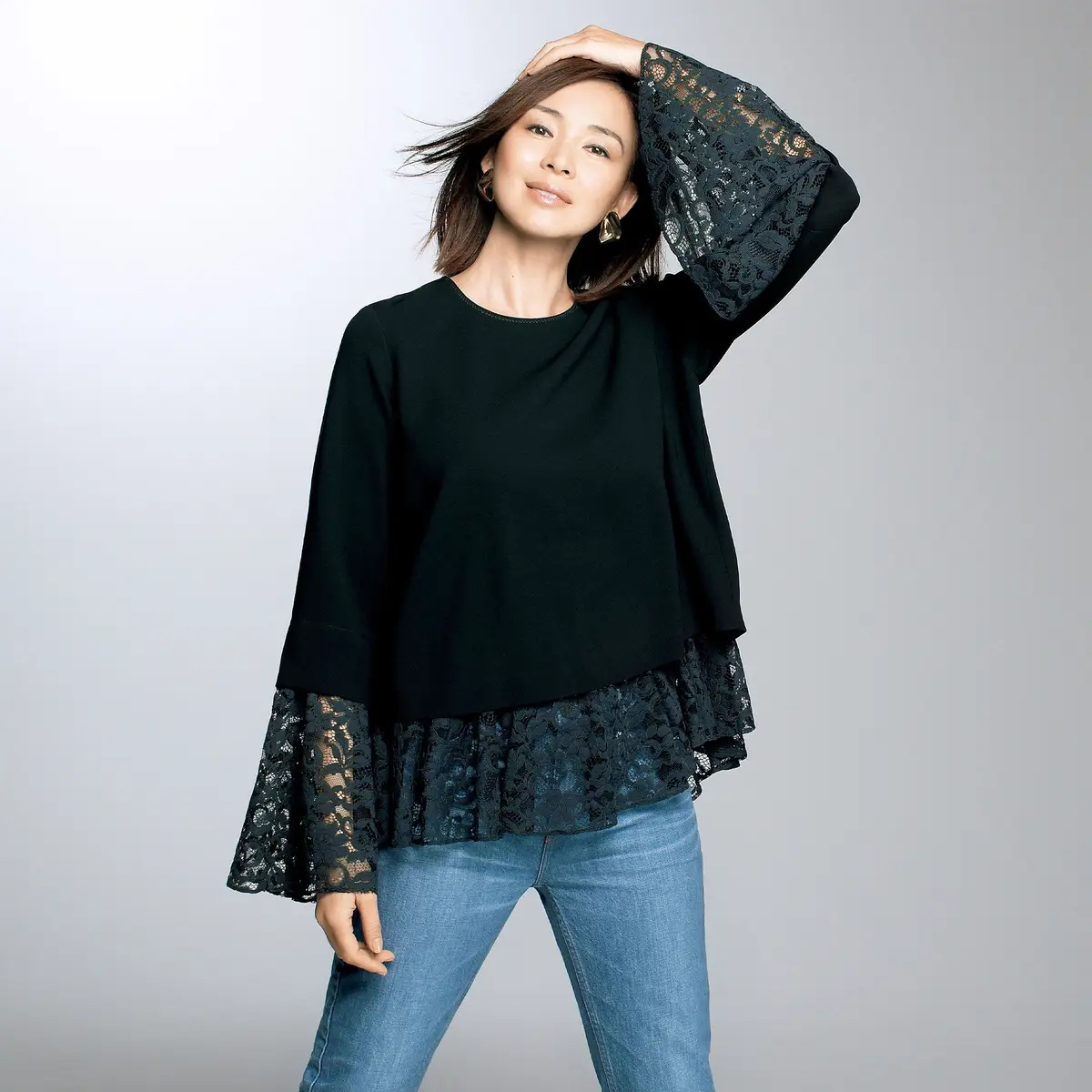 Room no.8 BLACK×éclat レース切り替えブラウス