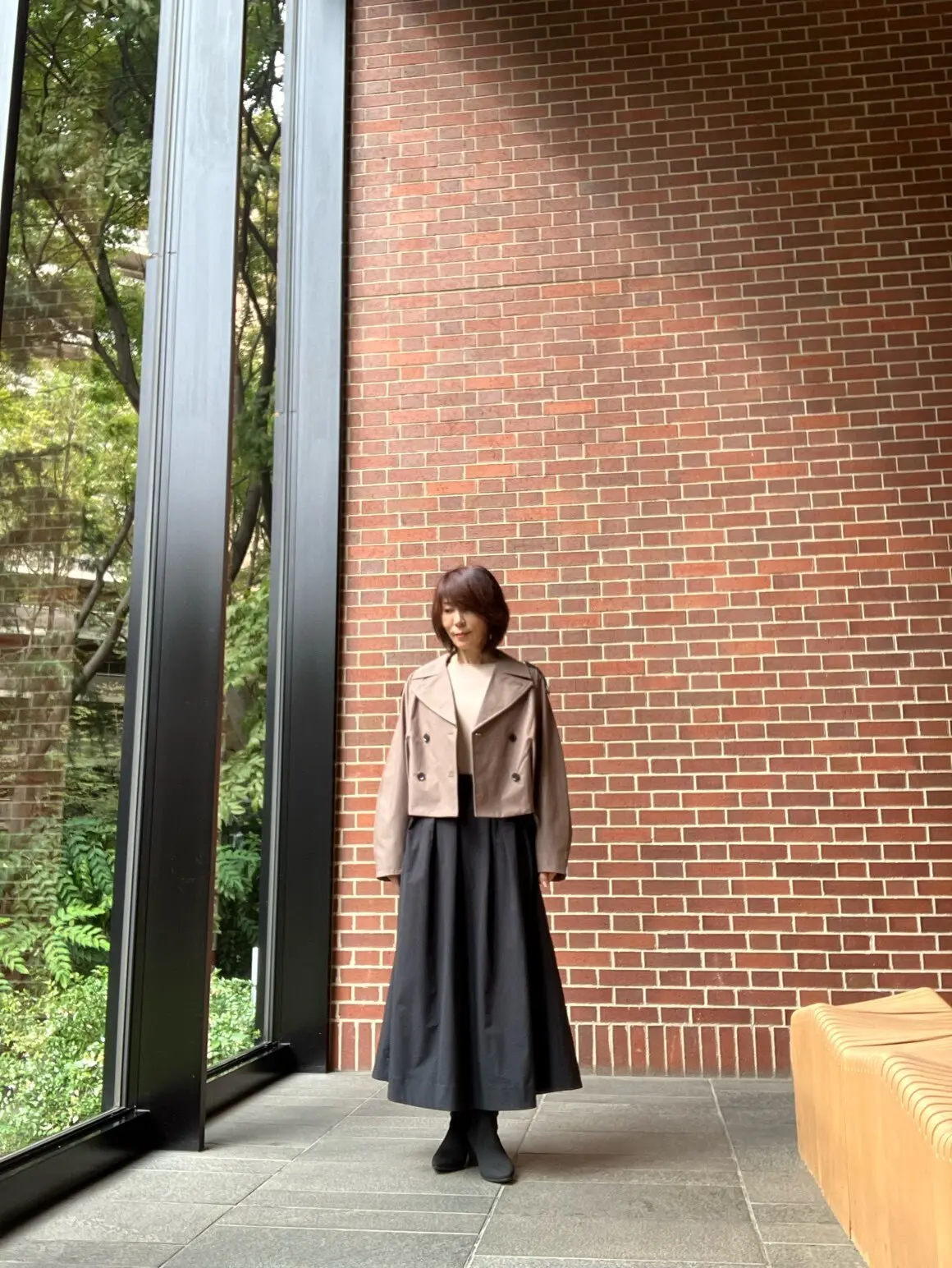 ショートトレンチコート by rokh  はおりもの　GU 50代秋服　 デニム　ブラックコーデ　パンツコーデ　ロングスカートコーデ　ワンピース　トレンチコート　カーキ色　カーキコーデ