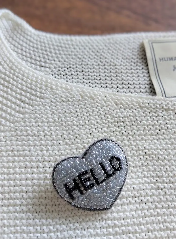 ビーズ刺繡ブローチ　ハート　