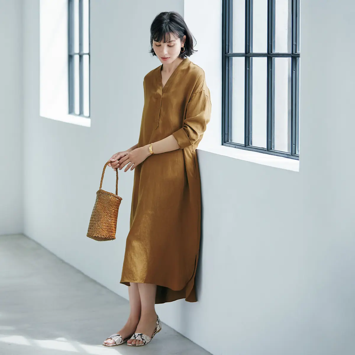 池田奈加子×PLAIN PEOPLE Vネックカフタン風ワンピース