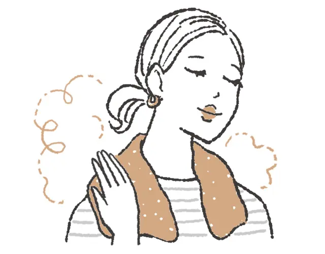 首肩を温めて 軽いストレッチ