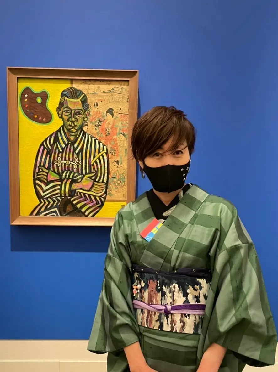 初下ろしのグリーンのお着物でミロ展への画像_3