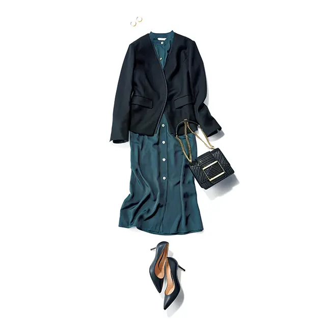 グリーン×黒ジャケット