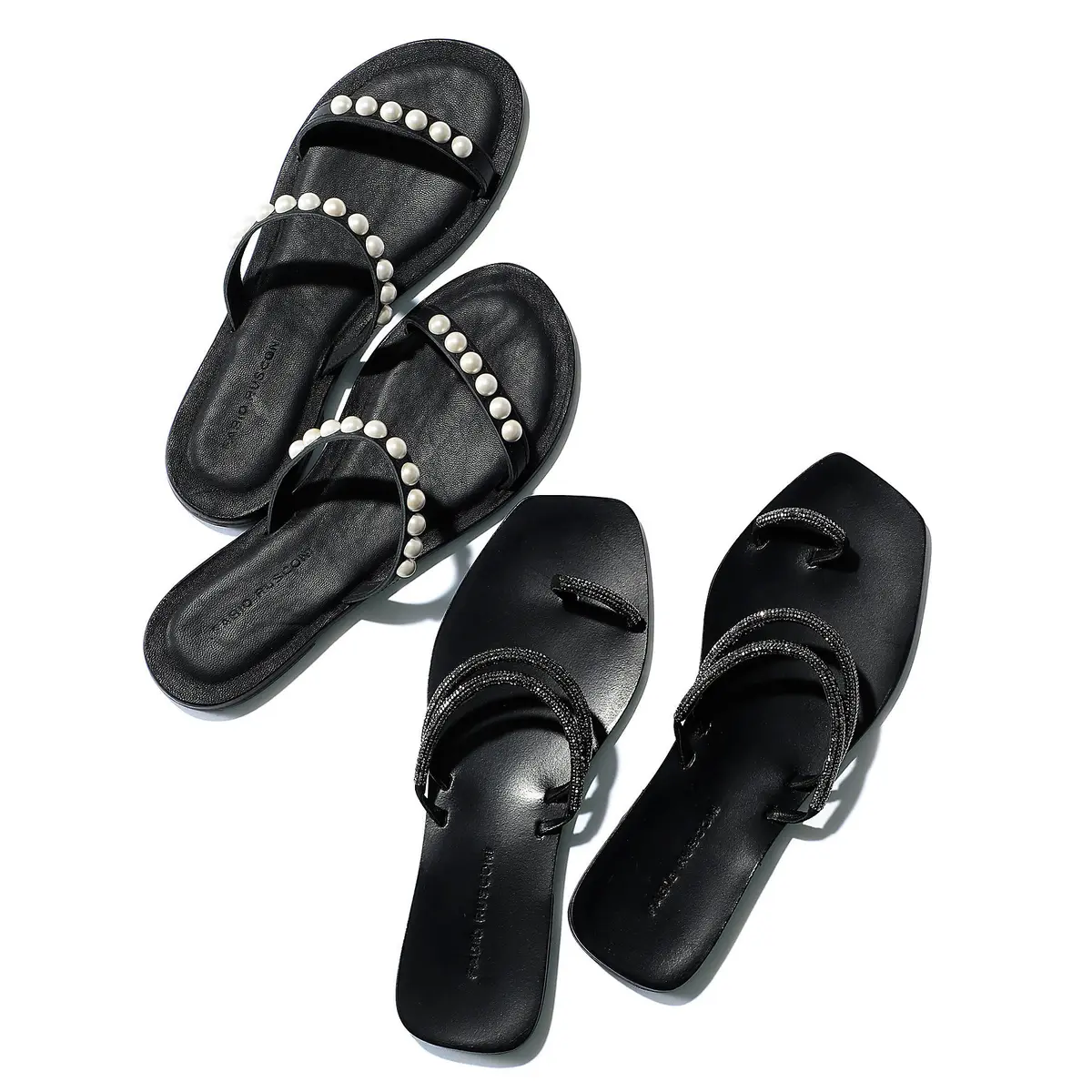 FABIO RUSCONI ストラップフラットサンダル、パールつきフラットサンダル