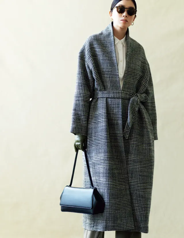 リジエールのグレンチェックロングコート