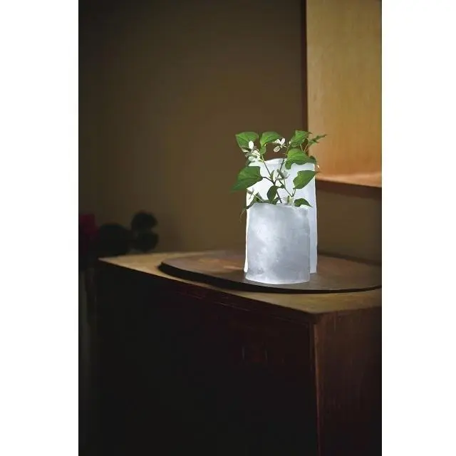 氷のブロックのように清涼感あふれる「湖」。上部の浅いくぼみに水を張ると、空に湖が浮いているように見え、オブジェとしても、草花を飾り花器としても使うことができる。