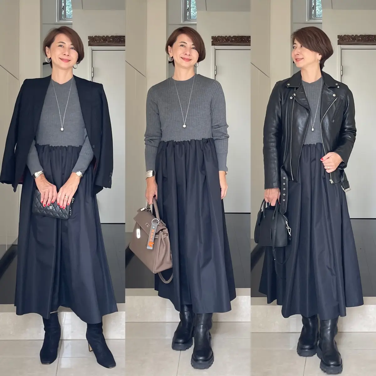 リブニットドッキングワンピースを着回しの画像_5