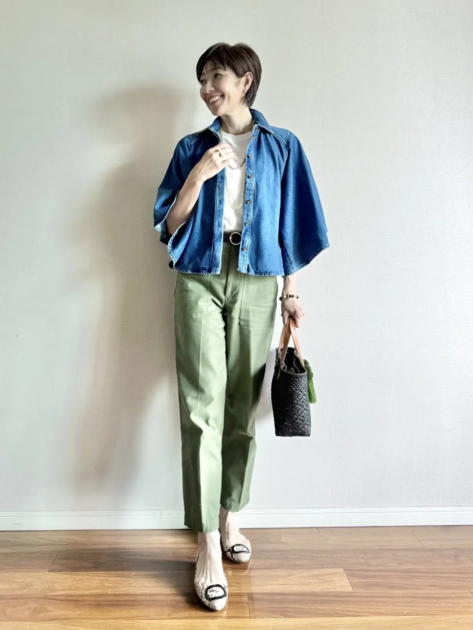 ZARA デニムキモノシャツ コーデ 01