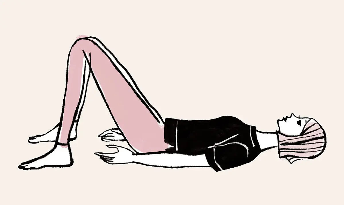 あお向けになって膝を立てます