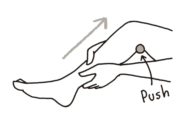 膝裏をプッシュして水分や老廃物を流す