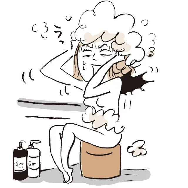 ＜シャンプーするとき＞ シャンプーすら不自由に。私の肩、どうしちゃったの……！？