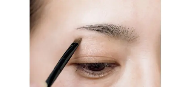 パレット右のパウダーを眉設計図の青ライン内にぼかす