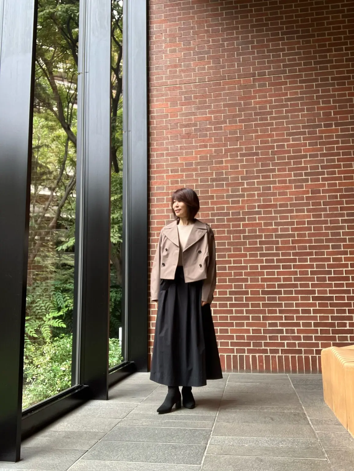 ショートトレンチコート by rokh  はおりもの　GU 50代秋服　 デニム　ブラックコーデ　パンツコーデ　ロングスカートコーデ　ワンピース　トレンチコート　カーキ色　カーキコーデ