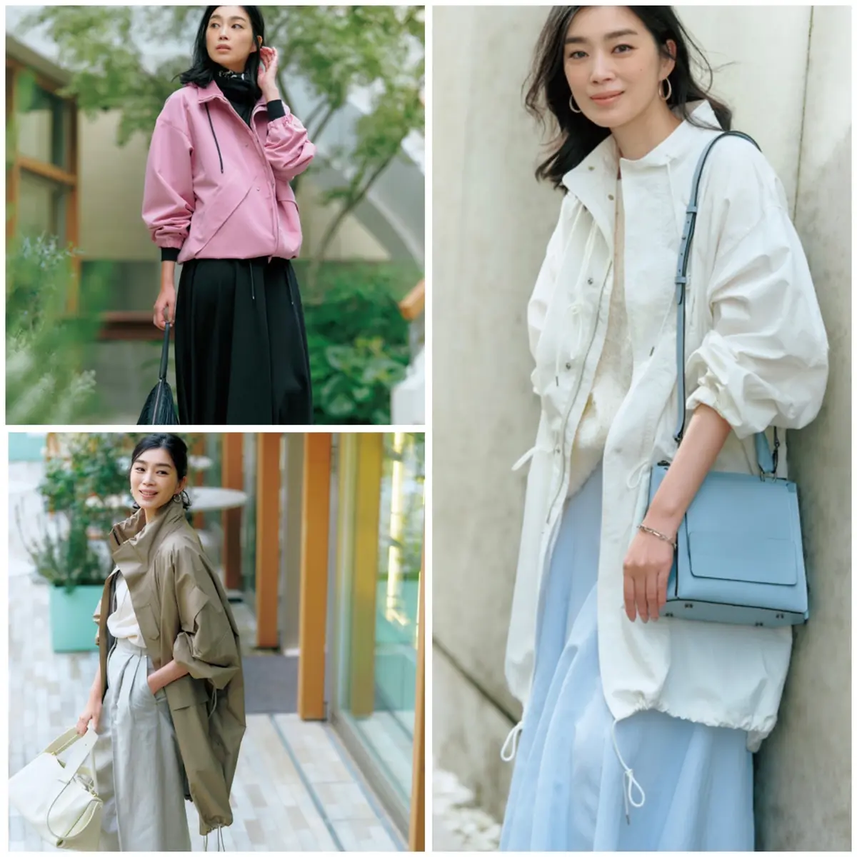 エクラ特集、スポーティアウターコーディネート３つ