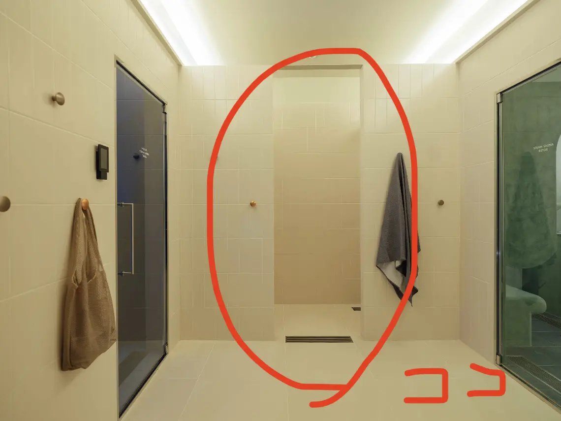 六本木のサウナSteaMs.(スティーミズ)のシャワールーム入り口