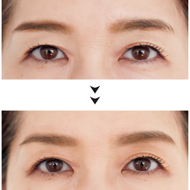 茶色の修整個所が目立って不自然。グレー×明るめパウダーだと自然に。