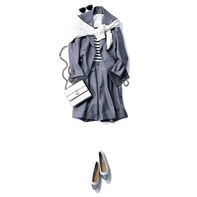 旬のショートパンツを大人仕様に仕上げる、テーラードジャケットは強い味方