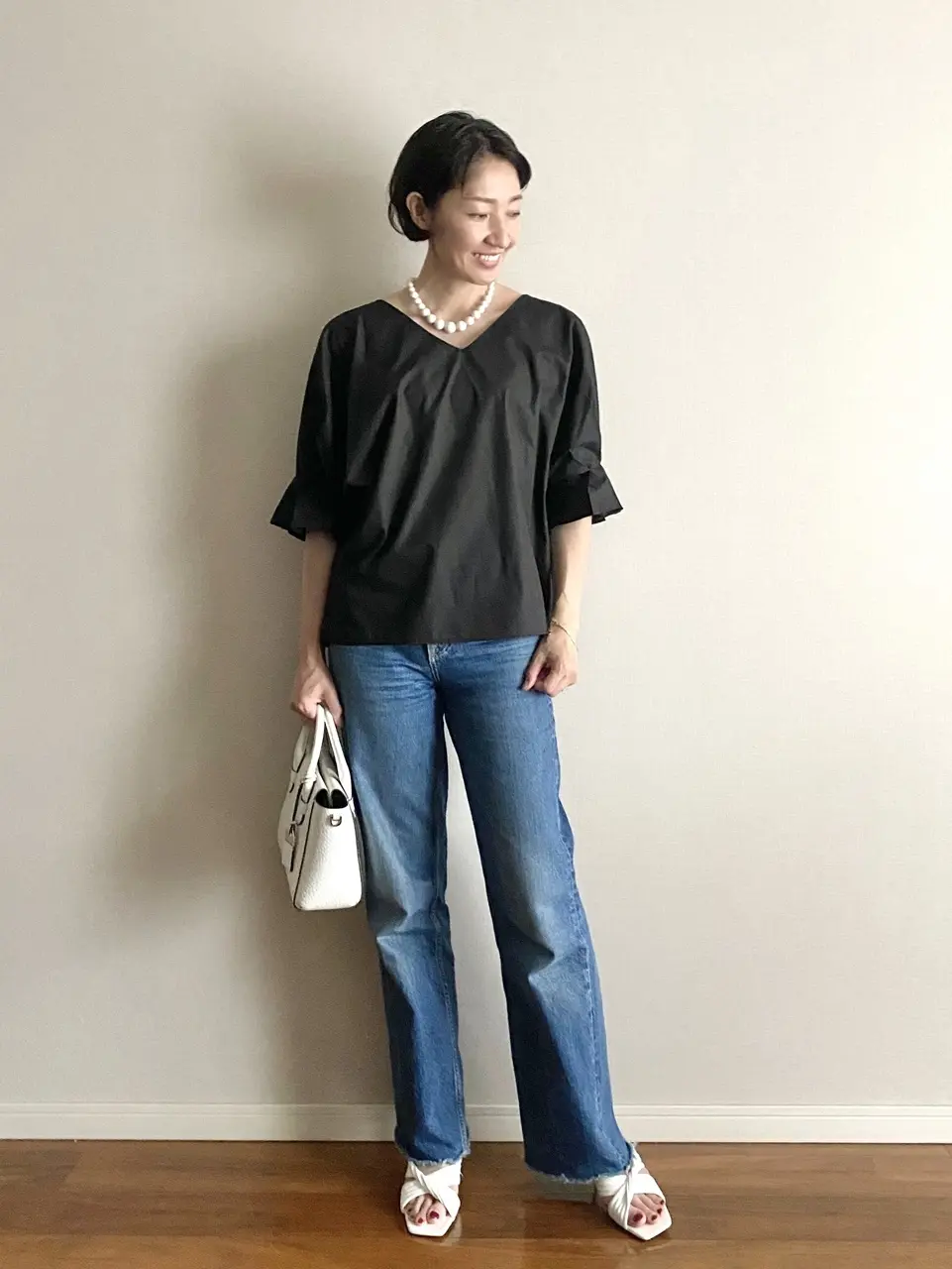 NOLLEY’S バックリボン袖タックブラウス コーデ①