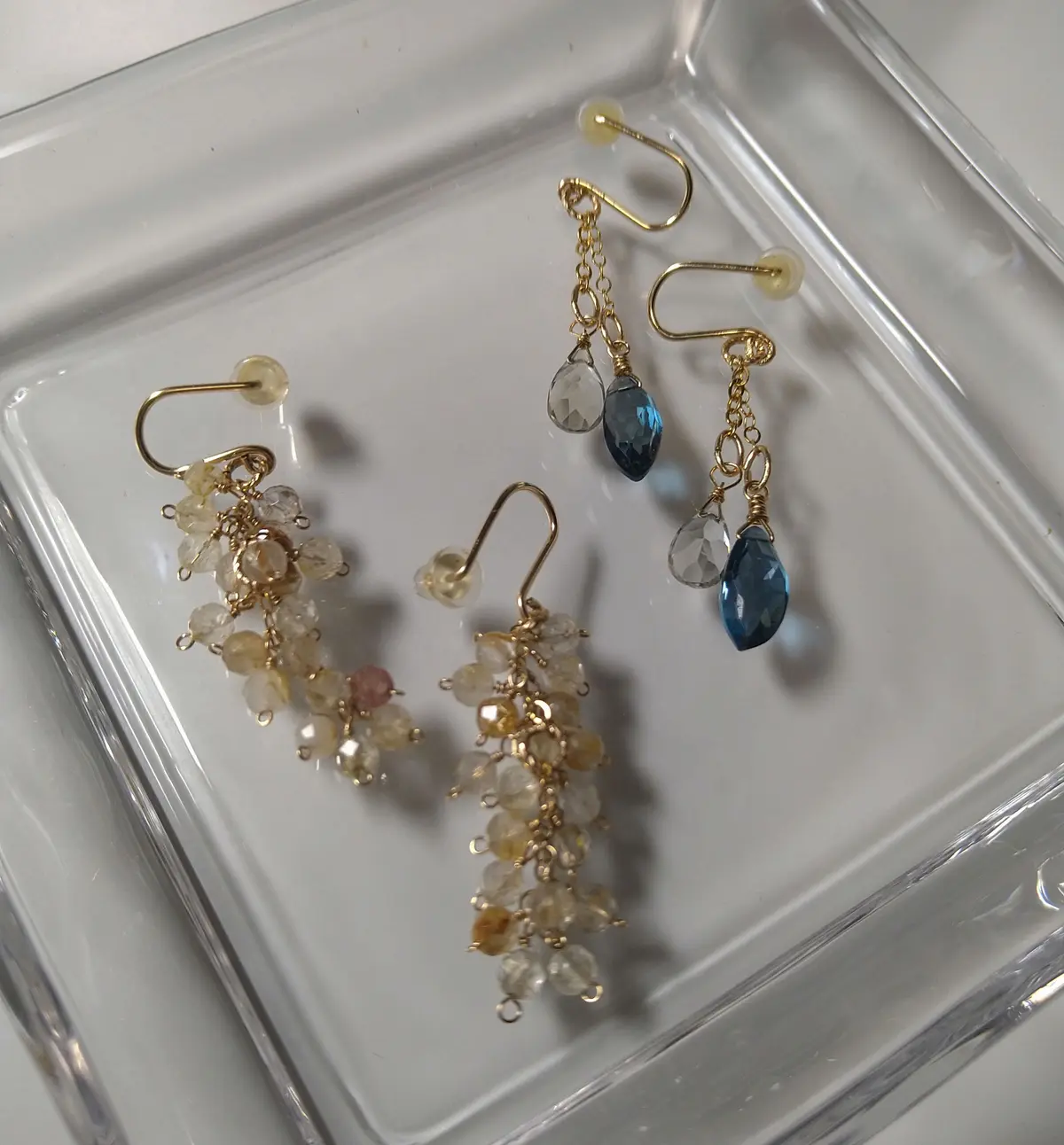 イヤリングルチルクォーツロンドンブルートパーズグリーンアメジスト