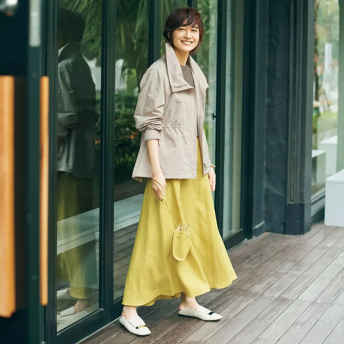 E by éclat　NEW ジップアップブルゾン、フレンチスリーブTシャツ、リネンラップ風スカート