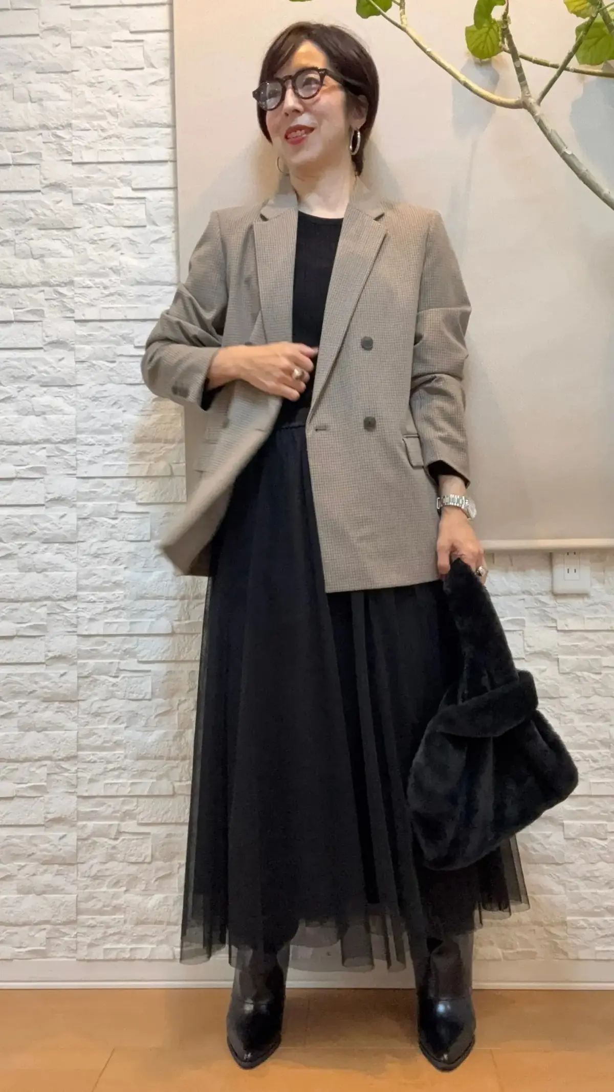 50代ユニクロジャケット&GUチュールスカートコーデ