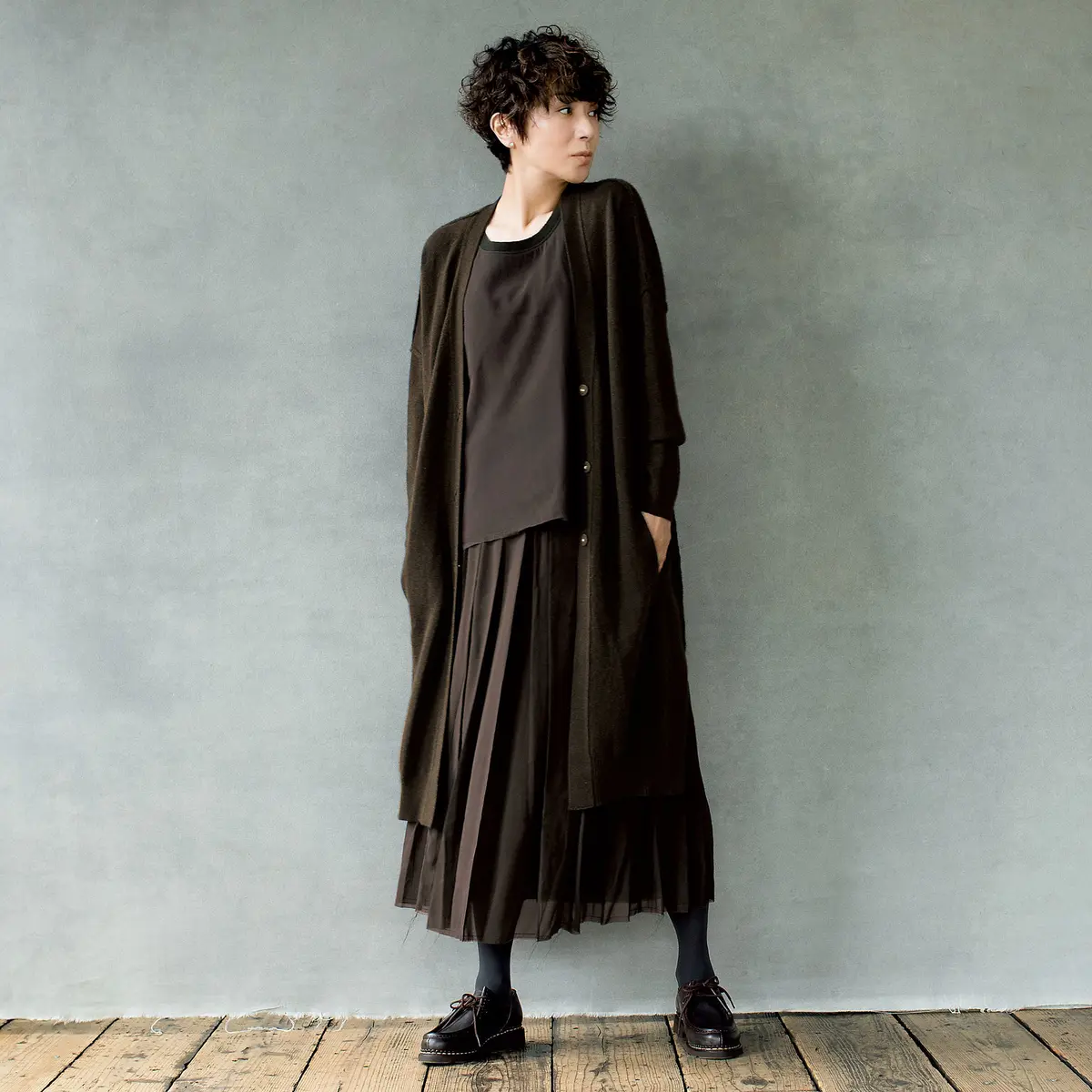 KristenseN DU NORD カシミヤロングカーディガン、シルクギャザースカート