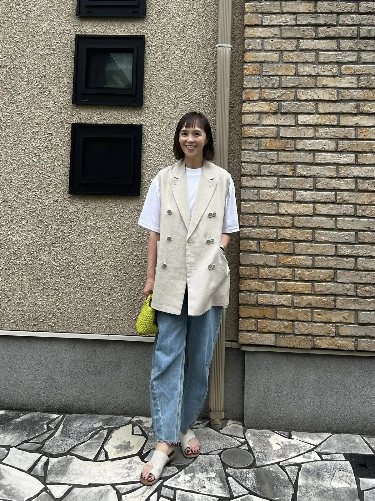 麻ジレ×デニム