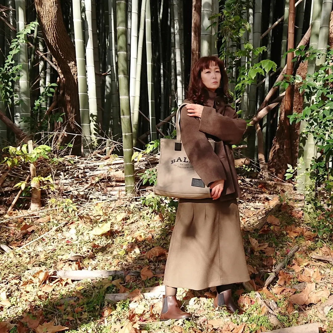 ブラウンアウター  ロングスカート  ブラウンショートブーツ