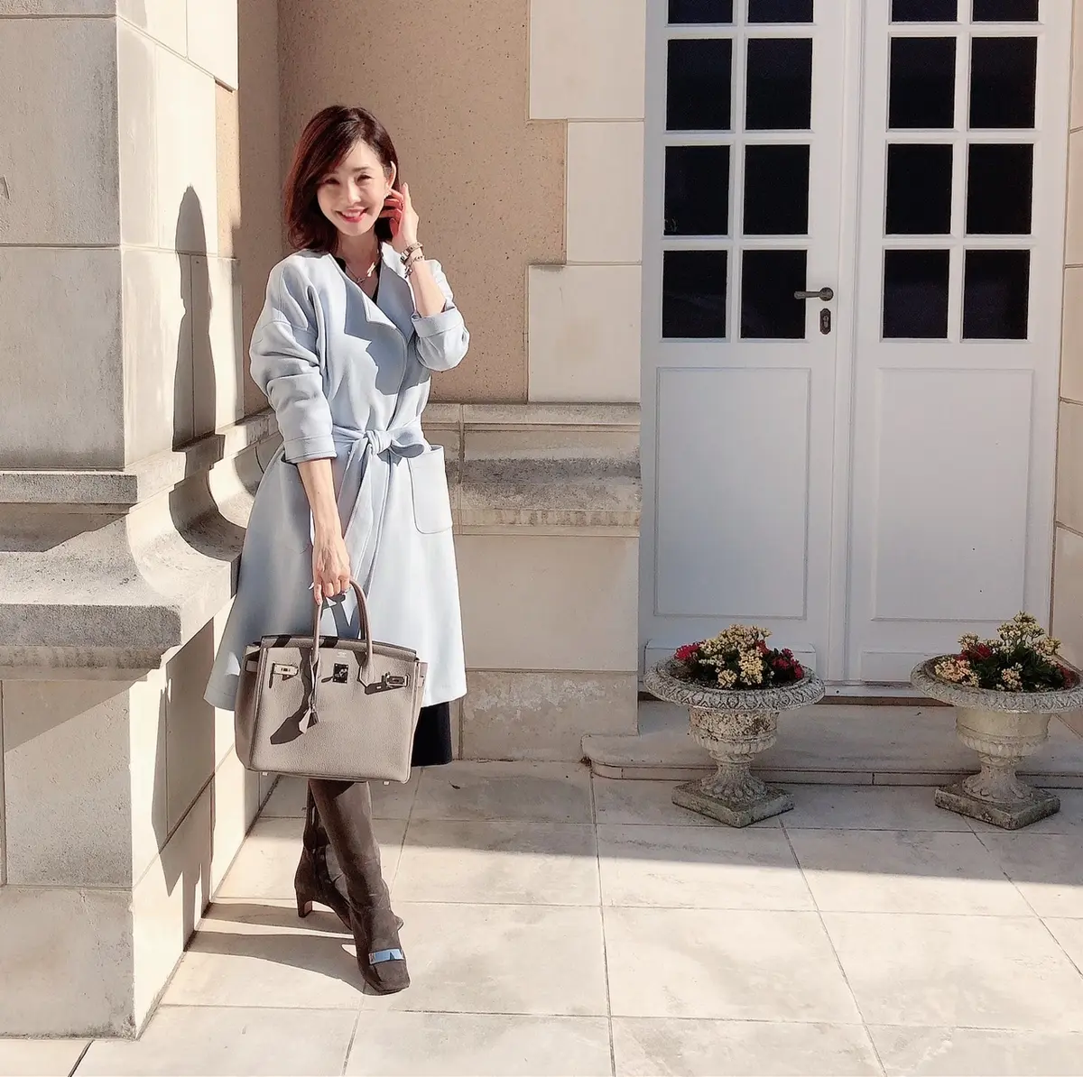 スプリング　コート　ブルー