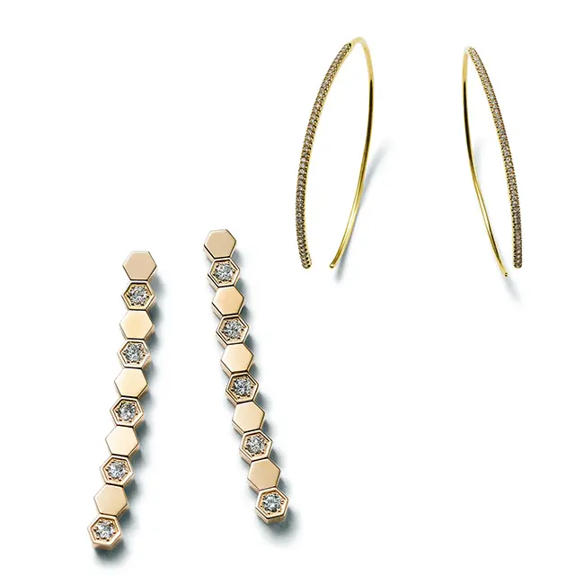 Vネックニット × ドロップピアス