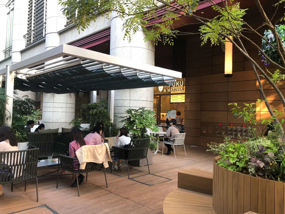 IPPUKU ＆ MATCHA（一服＆抹茶）。日本橋三井タワー 。三越前駅。オープンテラス。テラス席。