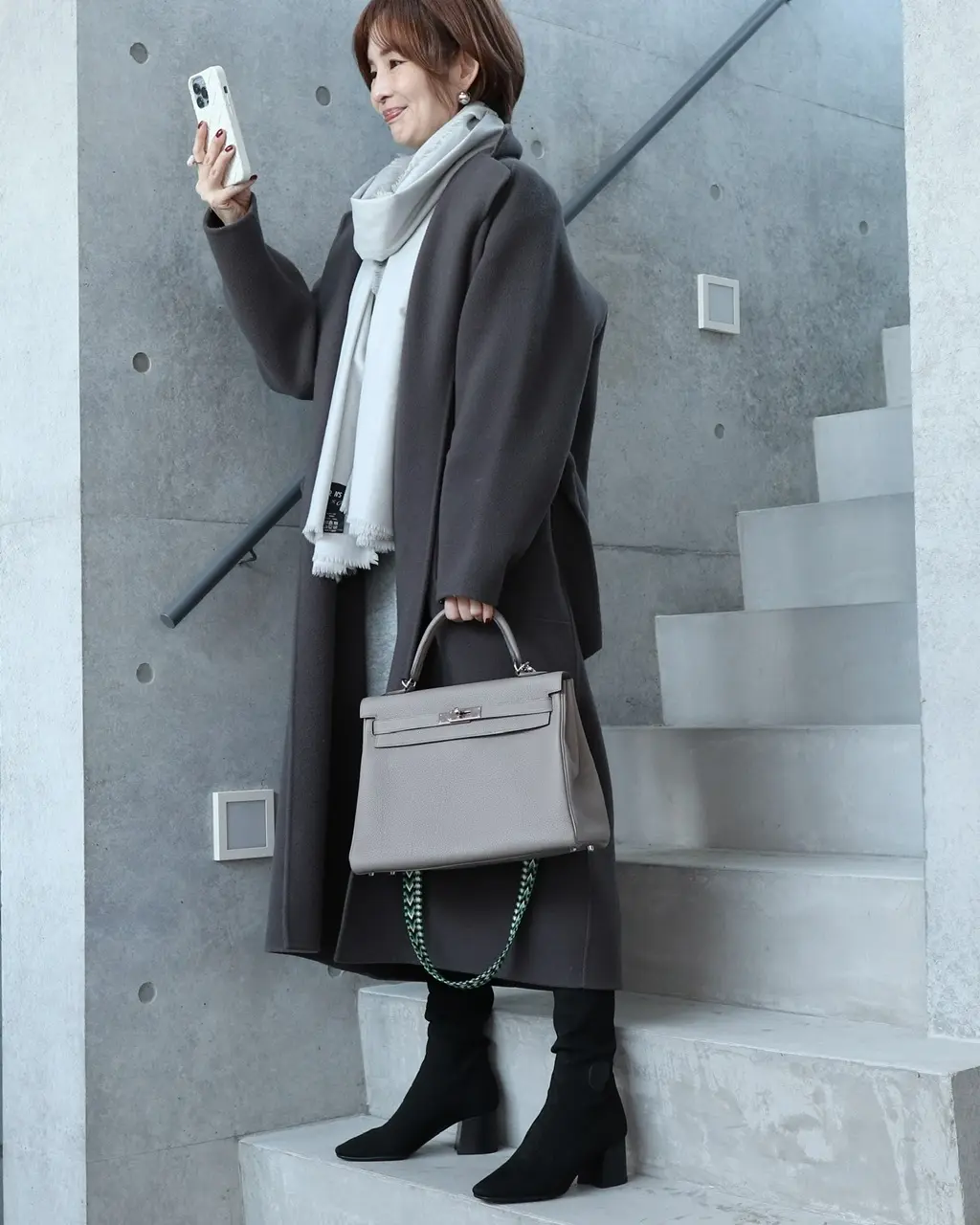 アウター/ソージュ　ストール／アトリエエヌズ　バッグ・靴／エルメス