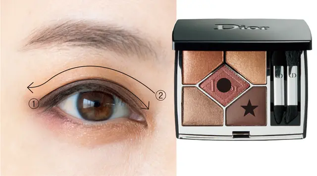 上まぶたの締め色は、目じり→目頭→目じりの順に往復させる