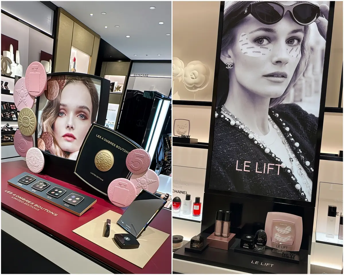 ニュウマン高輪　ボタンモチーフに心奪われる限定アイシャドウ、レ キャトル オンブル ブトンや、注目の新作アイケア・LL フラッシュ アイの愛らしいディスプレイ素敵！  タッチアップエリアも広々としていて、ゆっくりとアドバイスを受けられそう。新作をじっくりチェックしたいときは、ニュウマン高輪がおすすめです