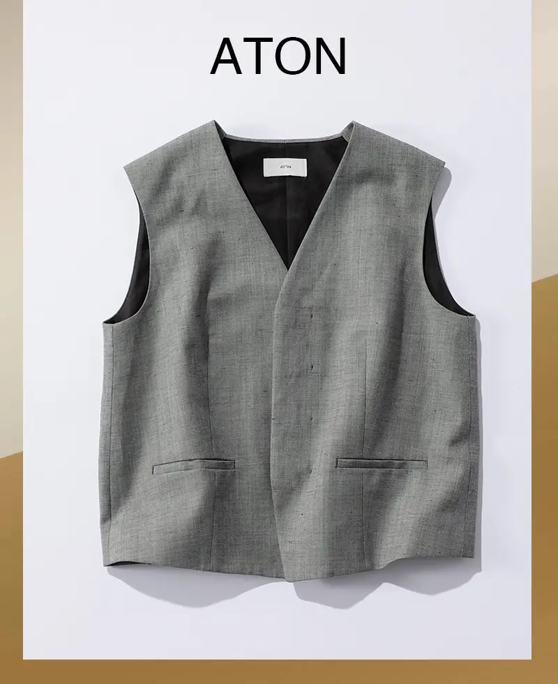 ATON WOOL LINEN SHARKSKIN WAIST COAT ￥46,200