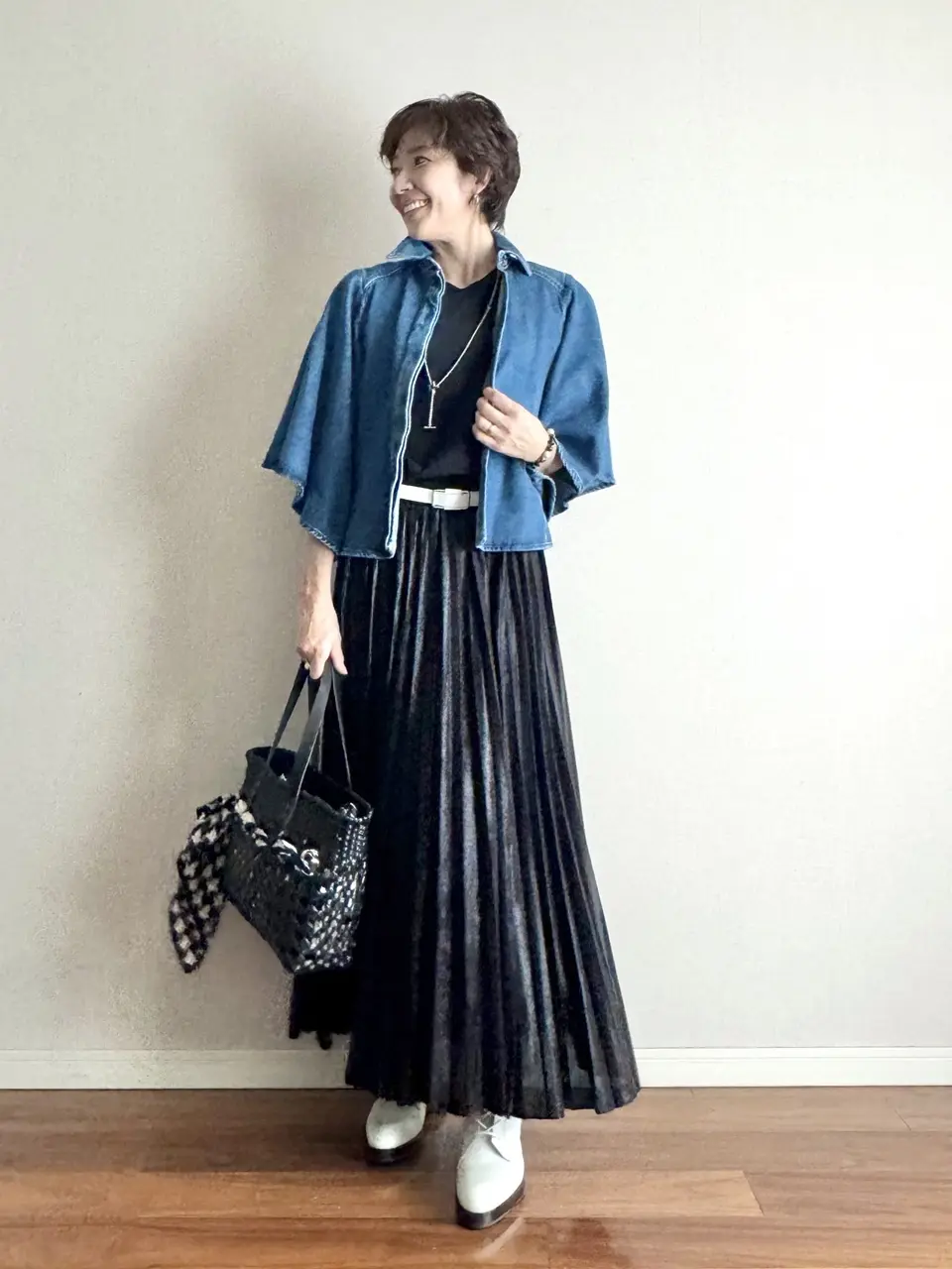 ZARA デニムキモノシャツ コーデ 03