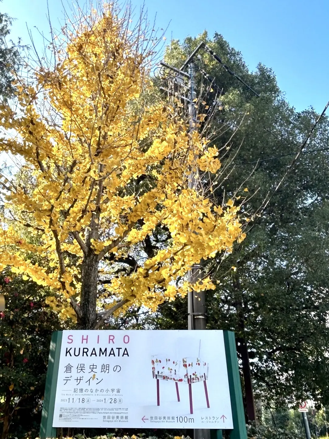 砧公園入り口の倉俣史朗のデザイン展の看板