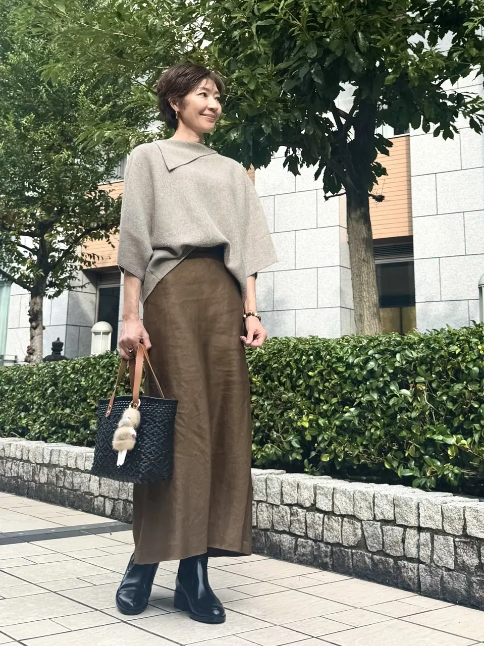 ラペルカラーニット コーデ 01