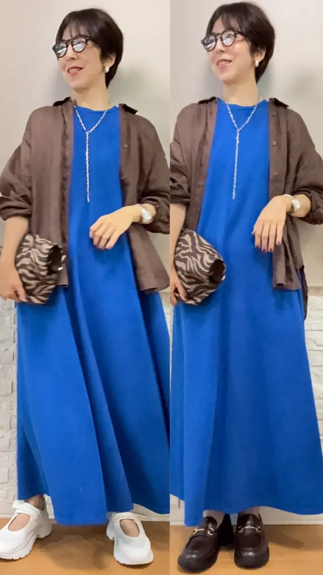 COCA　ワンピース　ワンピースコーデ　プチプラファション　プチプラアクサセリー　50代コーデ