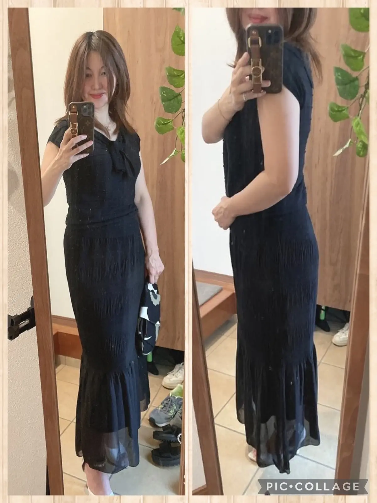 鏡の前　黒い服女性