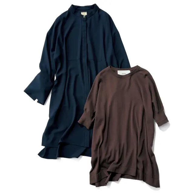 肩のラインが落ちるとろみ素材のトップス