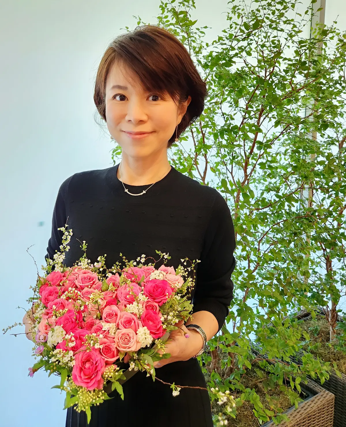 自分で作成したハートのフラワーアレンジメント