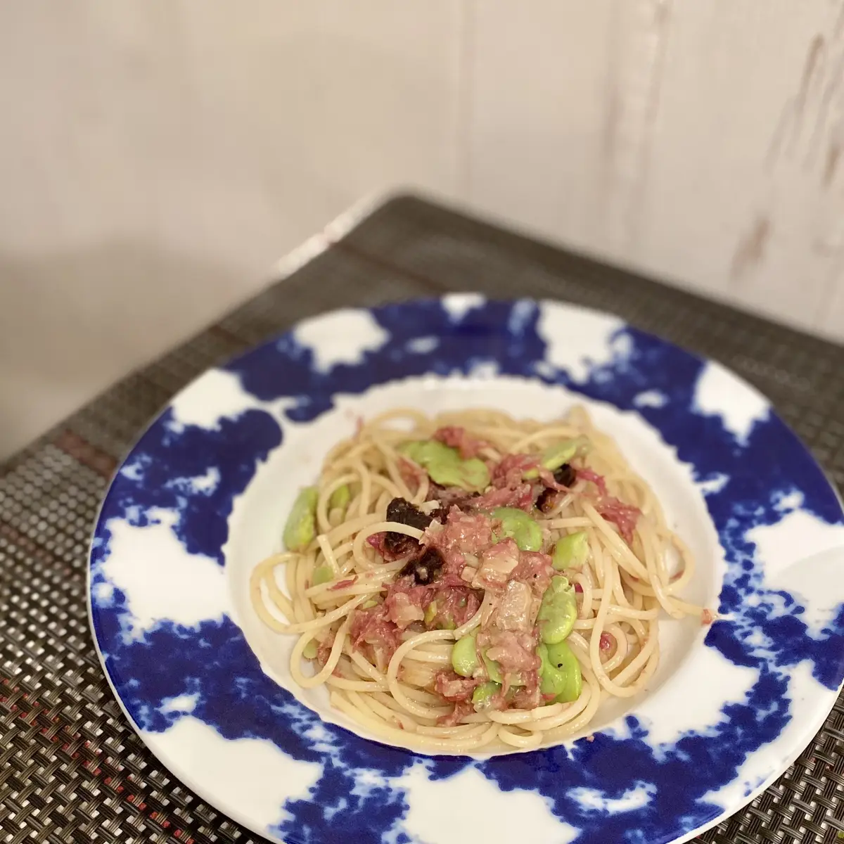 そら豆とコンビーフのパスタ